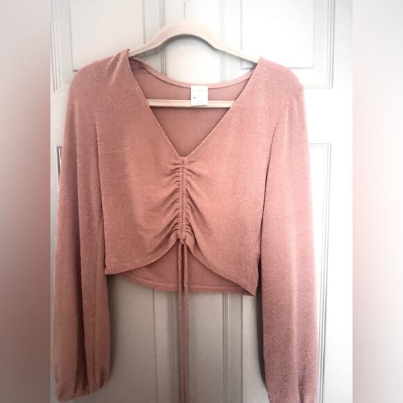 Vici By Together Pink Crop Ruched Tie Front Blouse - Picture 2 of 4